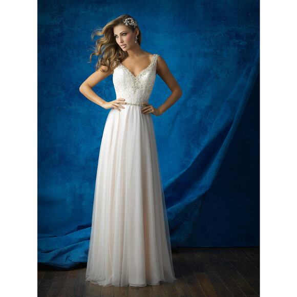 Allure Bridals Womens Wedding Dress Style 9373 Ivory Silver Beaded A-Line Sz 6 - Picture 14 of 14